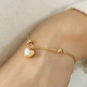 Dainty Shell Inlay, Heart & Round Bead 304 Stainless Steel Bracelet